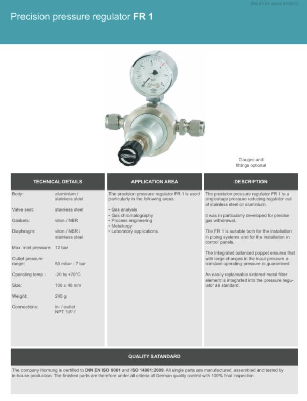 Regulator Hornung FR 1 - Precision pressure regulator