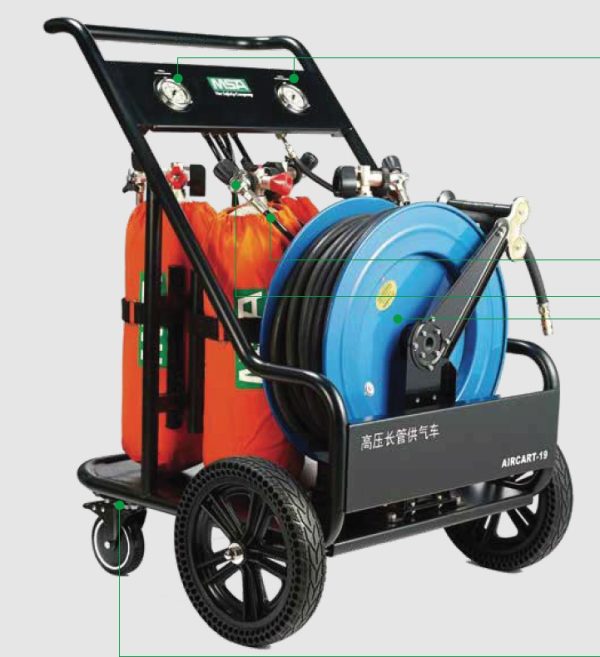 Breathing Airline Trolley, MSA, AirCart, 4 unit 6.8L composite cylinder,  hose 2 x 10 Meter, #10222630