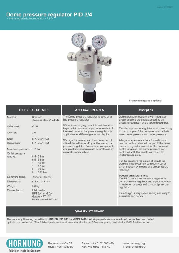 Hornung -PID3/4 dome pressure regulator - Image 6